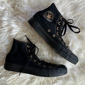 converse high tops black gold canvas sneakers shoes women’s 8